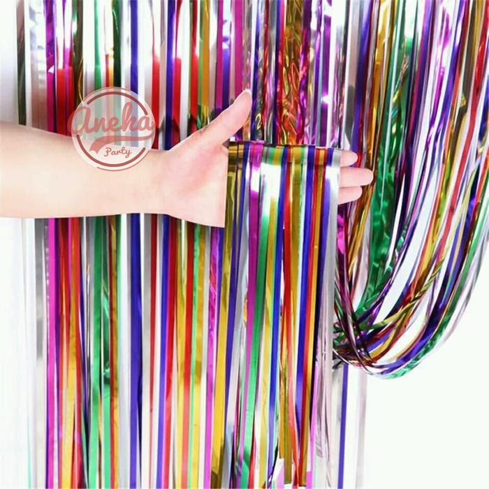 Bisa Gosend Tirai Foil Warna Warni / Backdrop Rainbow / Foil Fringe Curtain / Background Dekorasi