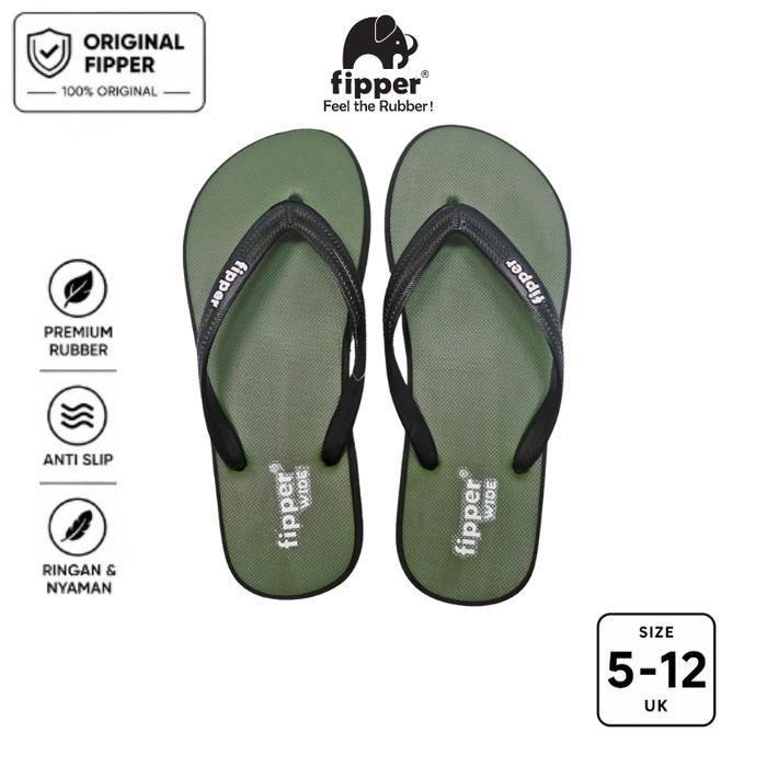 Fipper Wide Sandal Jepit Anti Slip Pria Wanita Original Ringan Nyaman Hijau Wide Green Army / Black