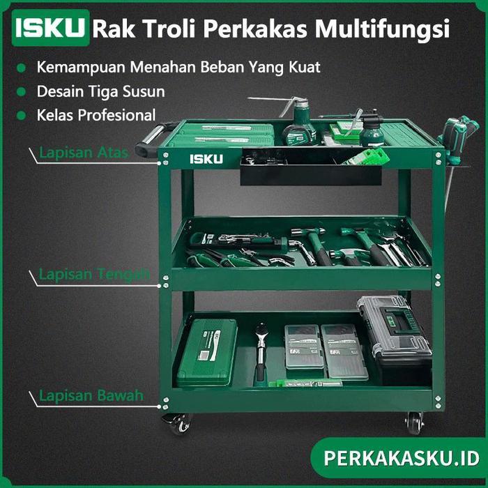 Isku Alat Perkakas Trolly/Trolly Bengkel Rak 3 Susun Trolly Trolley Perkakas Tools Borongan Diskon