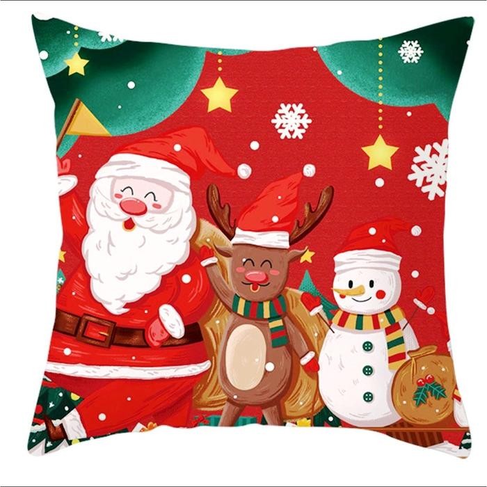 TERMURAH SARUNG BANTAL SOFA 45X45 PEACH SKIN DEKORASI NATAL MOTIF SNOWMAN READY STOCK