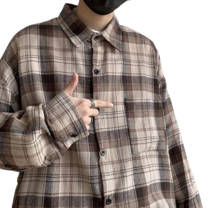 Kemeja Flanel Jumbo Pria Wanita Lengan Panjang XXL XXL 4XL