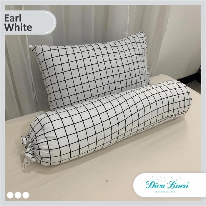 Diva Linen Sarung Bantal dan Guling - Benang Kain Microtex Motif Kotak Kotak Earl White