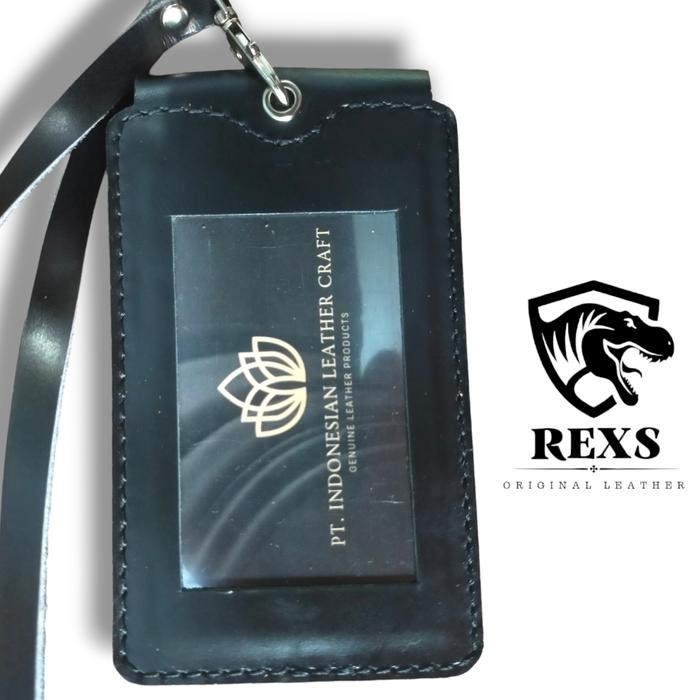 

SALE ID card kulit asli/ Nametag double flip magnet kulit asli hitam Tali