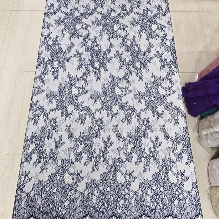 Bakal Kain Bahan Kebaya Brokat Semi Prancis Chantily Warna Navy