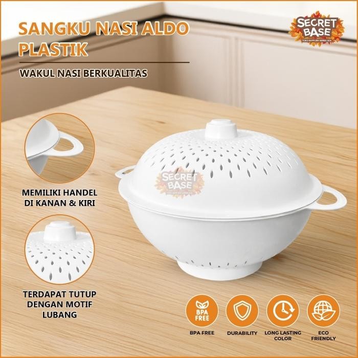 SANGKU NASI ALDO PLASTIK - Tempat Nasi / Bakul Nasi Plastik / Tempat Makan Food Grade + Tutup