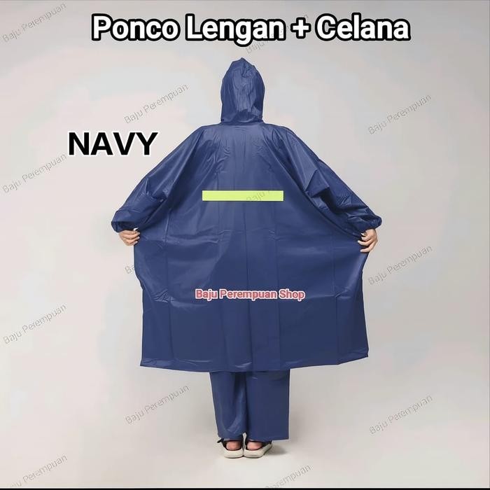 Setelan Jas Hujan Ponco Lengan+Celana Bahan Mirip Axio Tebal/Mantel Mantol Ujan Raincoat Poncho