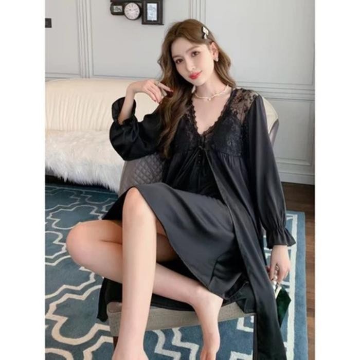 Jc- Kimono Set 2In1 Sutra / Baju Tidur Kimono Satin Import / Kimono Pengantin / Kimono Sexy Import /