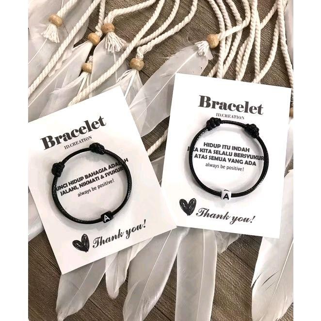 

New Gelang Tali Custom Inisial Manik 'A-Z' (Manik Dadu) Hitam Putih Bracelets - Tali Korea 1.5mm