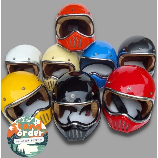 Helm Cakil Custom Full Face Original Klasik Pria-Wanita Terbaru 2022 Retro Solid Modular-helm Cakil 
