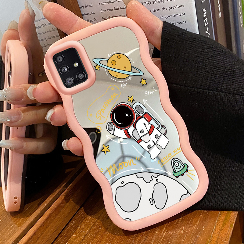 Casing HP Untuk Samsung A51 M40s Case Astronot NASA Macaron Softcase Silikon Kasing Cream Gelombang 