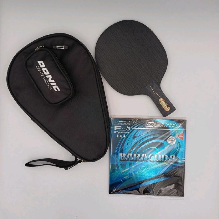 Bat Pingpong Donic Black Devil Penholder + Karet Donic Baracuda Set