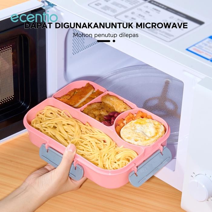 ecentio 4grid Kotak makan siang dengan botol air Lunch Box set 1100ml