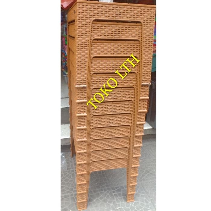 MEJA PLASTIK PERSEGI PANJANG MOTIF ROTAN ANYAMAN NAPOLLY / MEJA TERAS