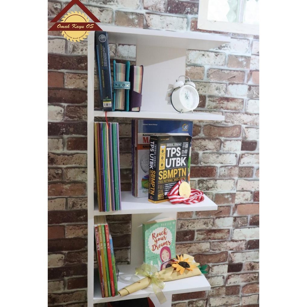 Rak kayu serbaguna sudut minimalis murah