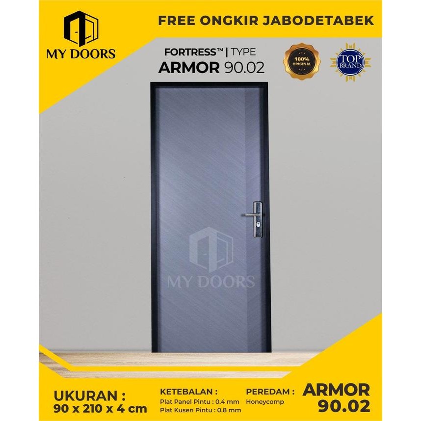 Pintu Utama / Pintu Kamar Baja Fortress 90x210cm Type ARMOR 90 Warna Grey Minimalis Moderen Dengan