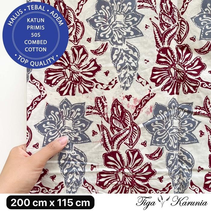 Kain Batik Cap Premium Solo Bunga Maroon Grey KATUN PRIMIS