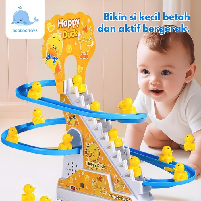Mainan Anak Track Bebek Naik Tangga Music - Mainan Interaktif Seluncur Bebek Naik Tangga - Duck