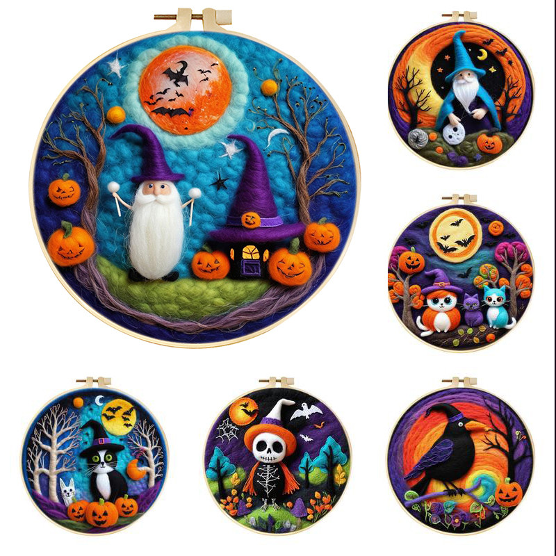 GATYZTORY Wool Felting Needles Halloween Scenery For Wool Felting Paintings DIY Craft With Frame