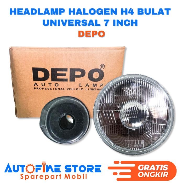 Headlamp Lampu Halogen H4 Universal Bulat Round Depo Universal 7Inch