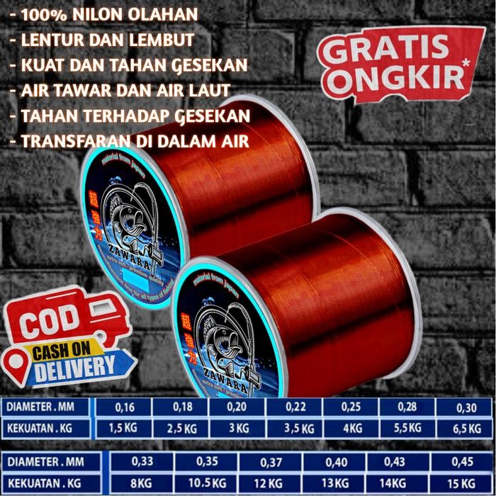 DUniaPancingan- Senar Pancing Zawara Nilon Super Kuat Anti Keriting Warna Tembaga