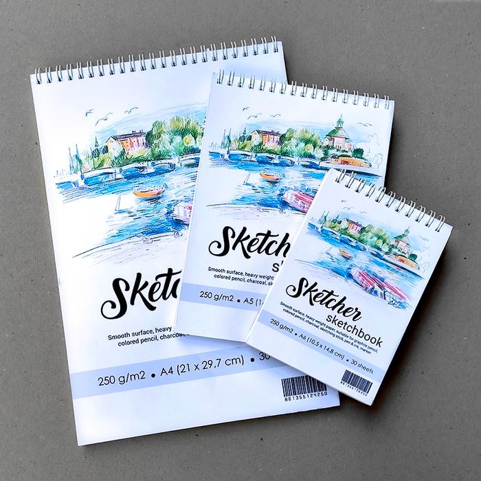 New Sketcher Sketchbook Spiral Wire Bound 250gsm A4 A5 A6 30 Lembar