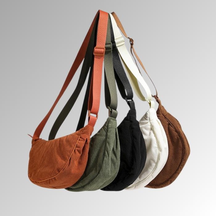 KEKINIAN slingbag corduroy tas selempang pria dan wanita colorfull halfmoon bag - khaki