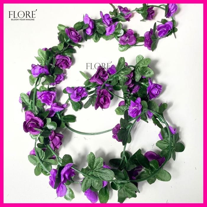 Bunga Mawar Juntai Plastik Rambat Dekorasi 240cm/Bunga Mawar Rambat Plastik (L-3)