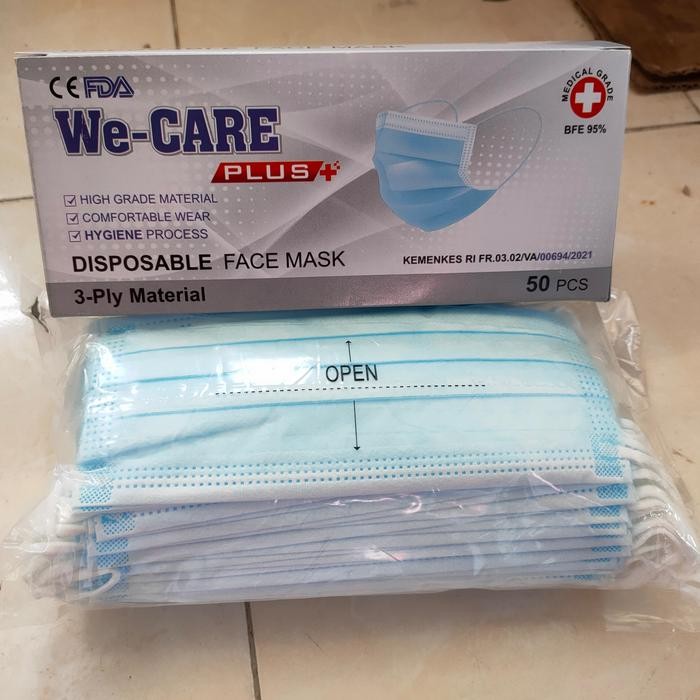 KJB Masker Medis 3 ply, isi 50 pcs, We-Care Blue Hospital