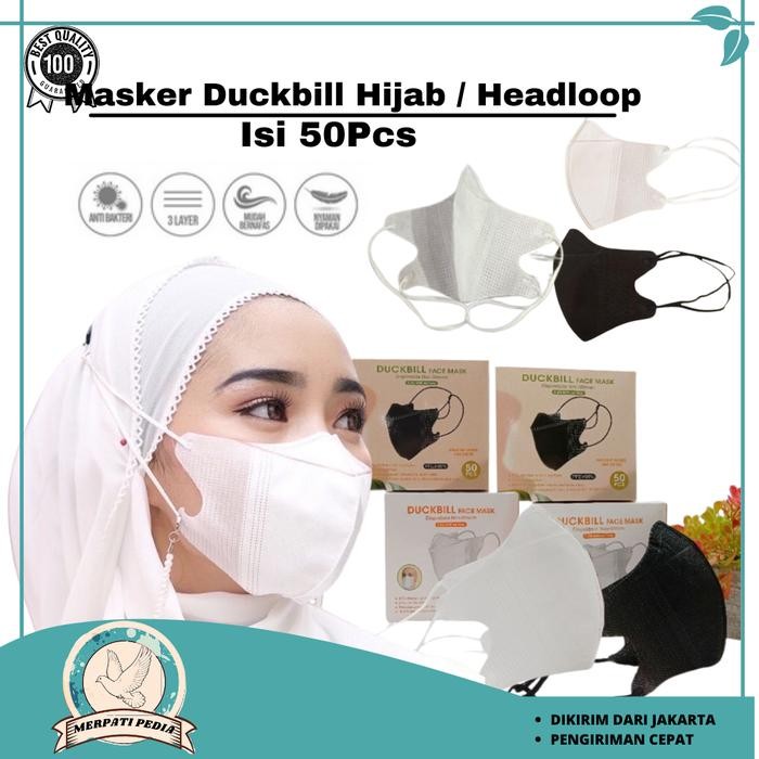 KJB Masker Duckbill Hijab Headloop Garis FaceMask Quality Premium MP
