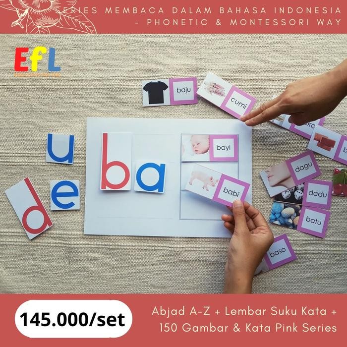 MONTESSORI ABJAD A-Z - FLASH CARDS - LEMBAR SUKU KATA + 150 KATA KODE 892