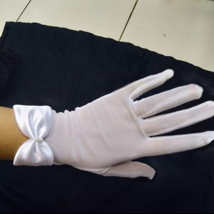 j2s4- Sarung Tangan Fashion Wedding Jala Halus Bawah Pita Satin Pendek
