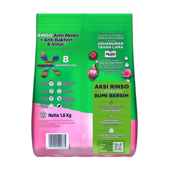 MediaSehat- Rinso Molto Detergent Bubuk Deterjen Anti Noda Rose Fresh 1.8 Kg X2