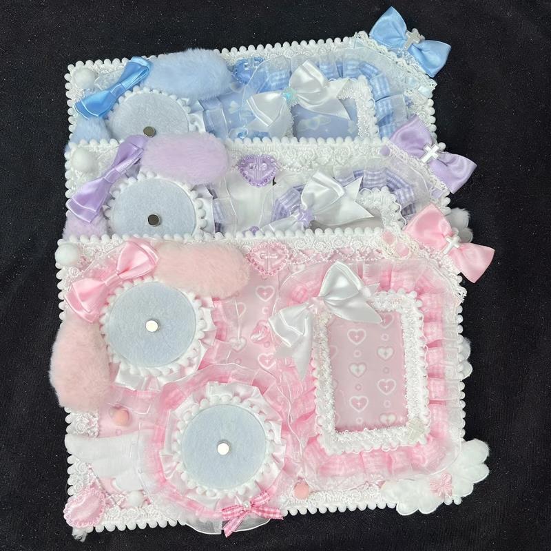 Itabag Anime Badge Holder Set Decor Kawaii Candy Fluffy Bunny Ribbon Lace Ita Bag Insert Board Badge