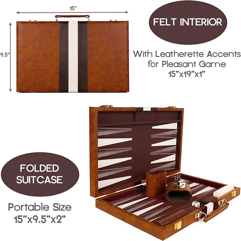 New classic backgammon set with leather case , standard version, portable travel game, ideal gift