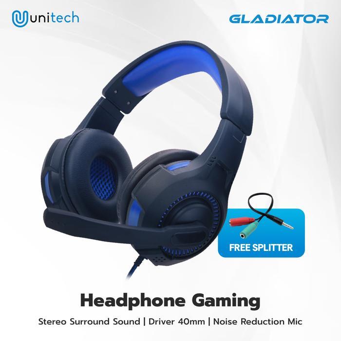 Terlaris Headset Gaming Led Unitech Gladiator Series Dengan Mic + Splitter - Headphone Geming Kabel