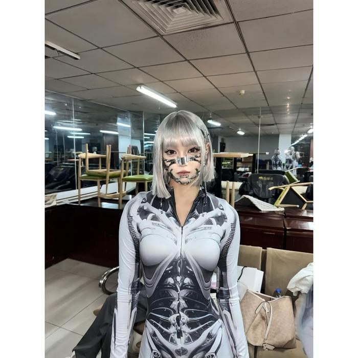 [READY] BODYSUIT ROBOT PUNK CATSUIT HALLOWEEN COSPLAY Y KOSTUM UNTUK WANITA KARNAL PESTA LENGAN