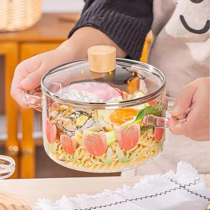 Panci Kaca Flower Plus Kaca / Panci Mie Instant