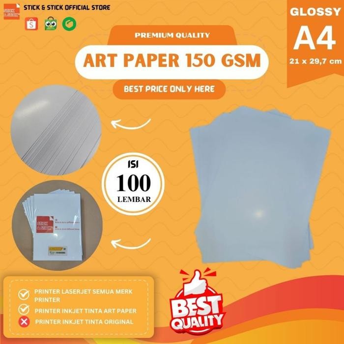 

Pilihan- Art Paper 150 Gsm A4 Isi 100 Lbr / Kertas Brosur Glossy Stationery Printer