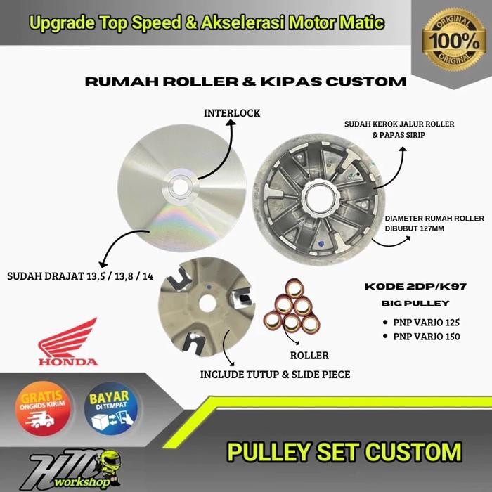 rumah roller bubut custom big pulley pnp vario 150,125, pcx 150 pakai rumah roller Nmax D 127mm