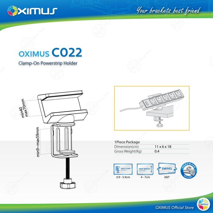 

Stop Kontak Jepit Putar Power Strip Clamp Holder Rotate OXIMUS C022 Black Hitam