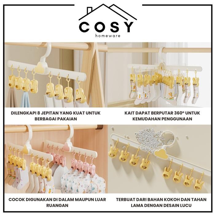 COSY Hanger Pengering Baju Anak Jepitan 8 Kait 360 / Hanger Pengering Baju Gantungan Pengering