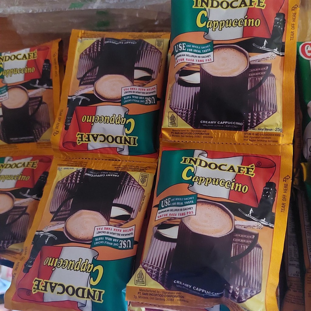 

Indocafe Cappuccino Kemasan Rencengan Isi 10 Sachet x 25g
