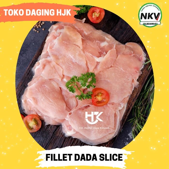 

Pilihan- Fillet Dada Ayam Slice Tipis / Boneless Dada Ayam Frozen Slice @1Kg