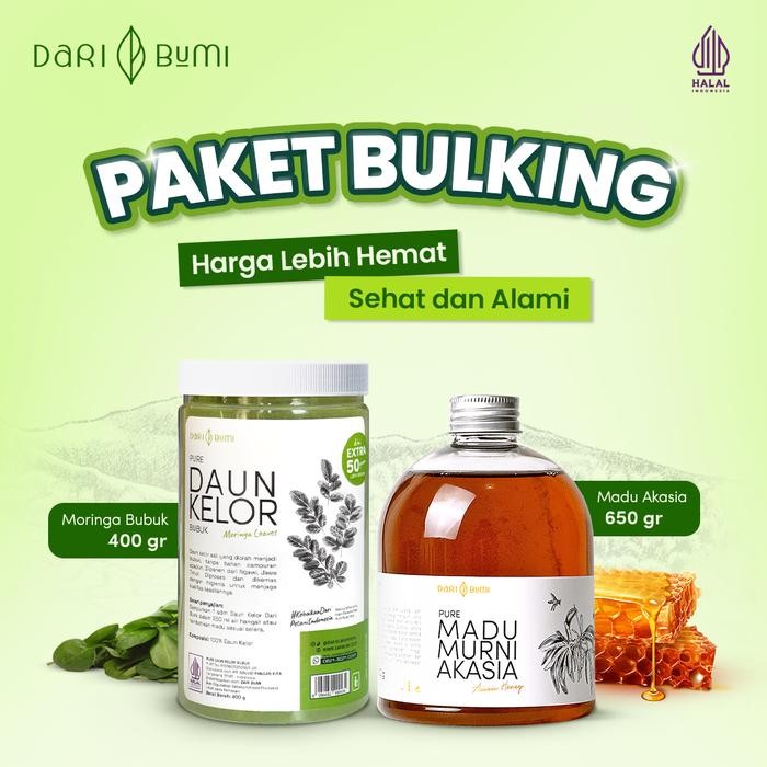 

Dari Bumi Paket Bundling Daun Kelor Moringa Bubuk 450 Gram Dan Madu Akasia 650 Gram x BM FARM