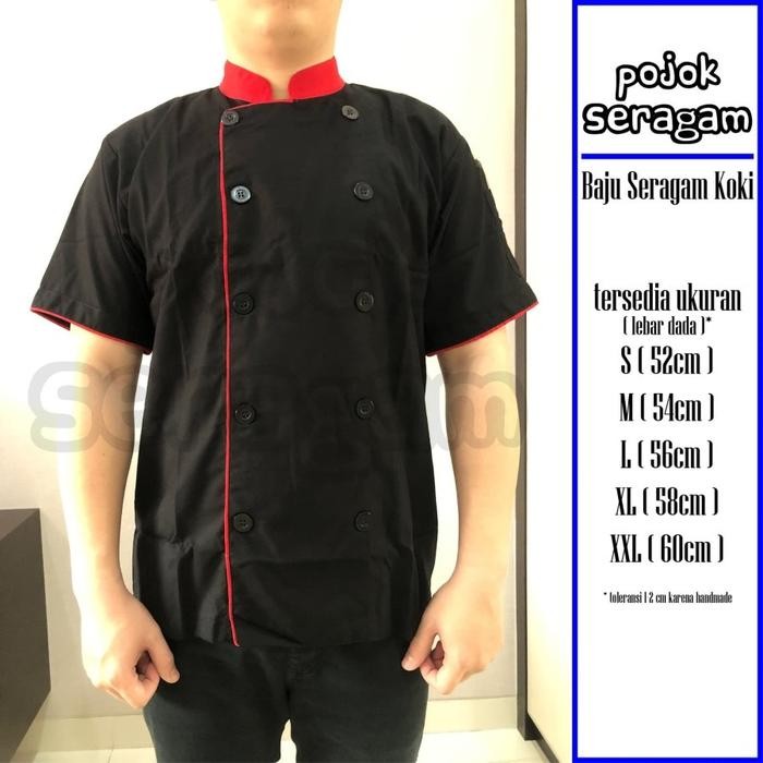 Pilihan- Baju Seragam Koki - Lengan Pendek // Hitam Merah