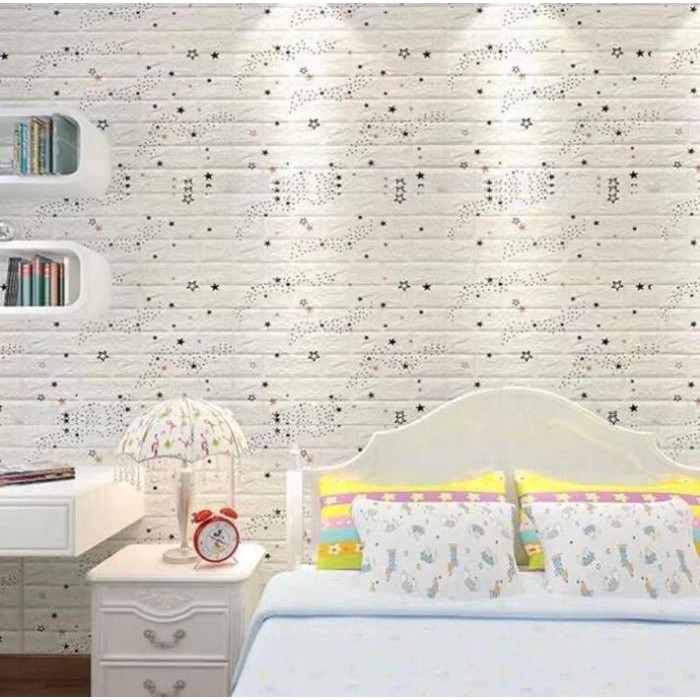 New Wallpaper Dinding 3D Foam Bata Motif Bintang Waterproof Brick Sticker