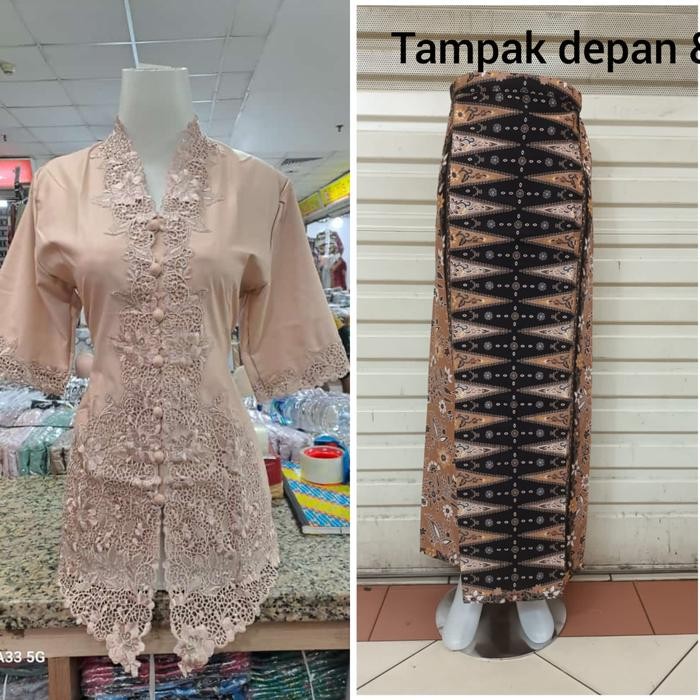 setelan kebaya encim bordir polos tangan pendek / encim wanita modern