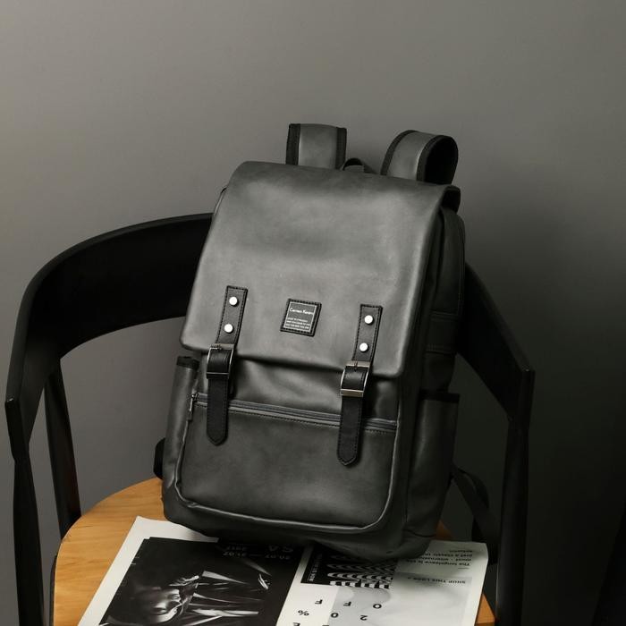 Max-Mor Tas Ransel Kulit Pria Tas Backpack Pria Bags Kulit Pria Premium Kulit PU Hitam Tas Ransel