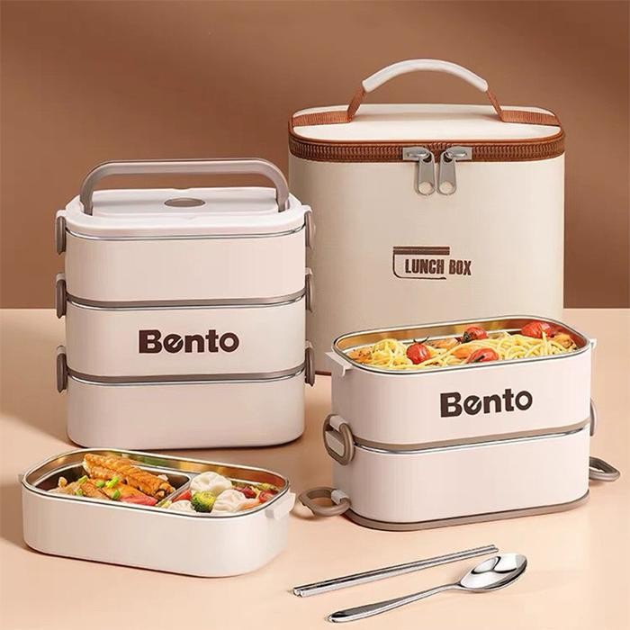 kotak makan set lunch box stainless anti tumpah kotak bekal anak tas lunch box stainless anti tumpah