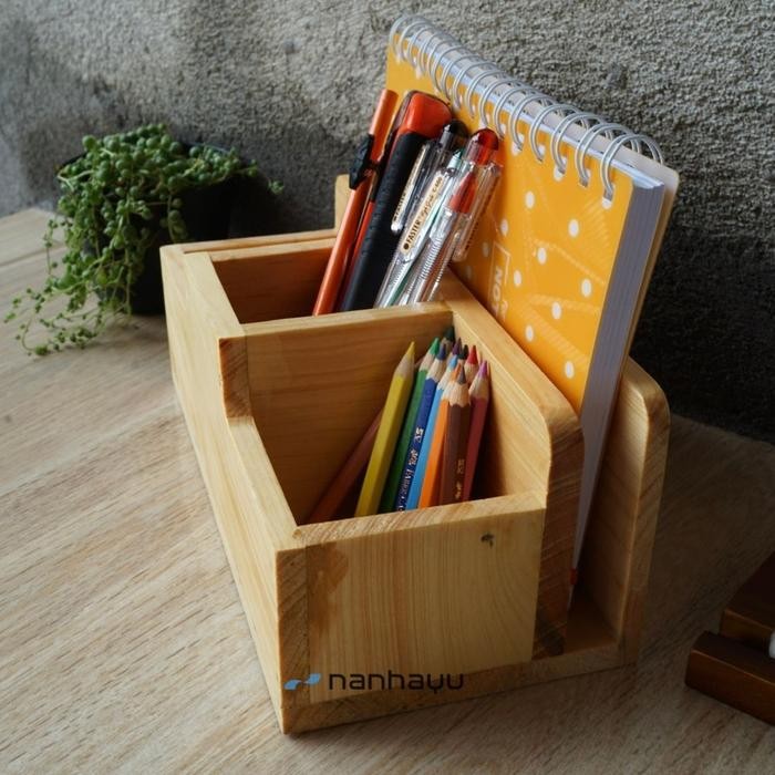 

OJ stationary organizer kayu tempat pensil notebook dan alat kantor - Sk